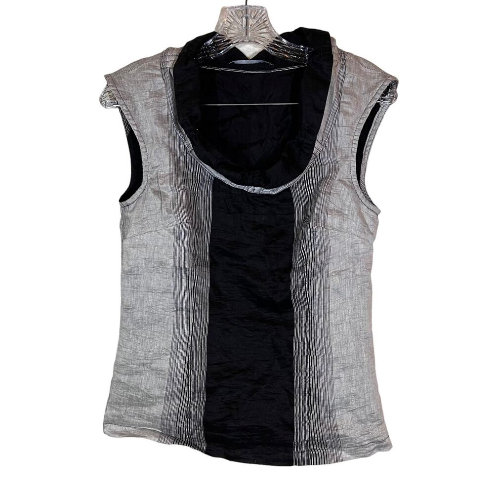 Trine Kryger Simonsen Black & White Striped Linen Blend Blouse Size 4 Textured
